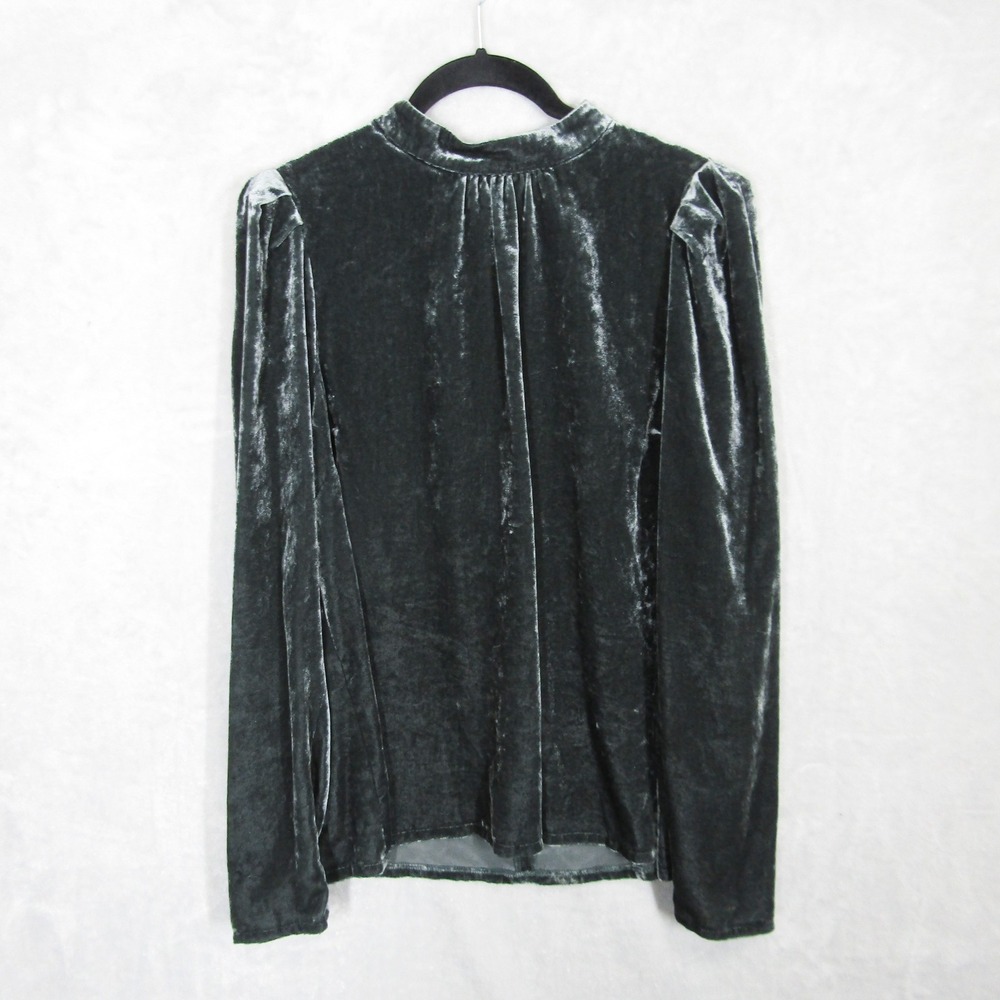 Boden Women's Velvet Top UK16 US 12 Gray Green Mock Neck Long Sleeve Blouse